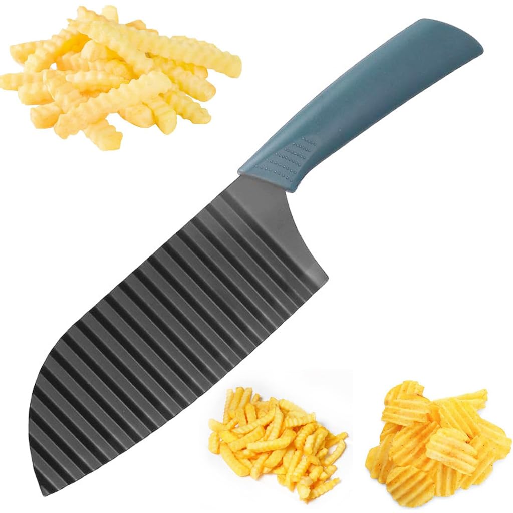 Supvox Crinkle Cutter Knife, Crinkle Cutter for Potatoes Veggies, Stainless Steel Wave French Fry Cutter Slicer Large Cutter with Peeler for Salad Cucumber Carrots Fruit Supvox Crinkle Cutter Knife, Crinkle Cutter for Potatoes Veggies, Stainless Steel Wave French Fry Cutter Slicer Large Cutter with Peeler for Salad Cucumber Carrots Fruit
